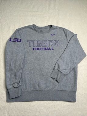 Nike NCAA LSU Tigers Football Gray Crewneck Pullover Sweatshirt Mens XXL Jersey